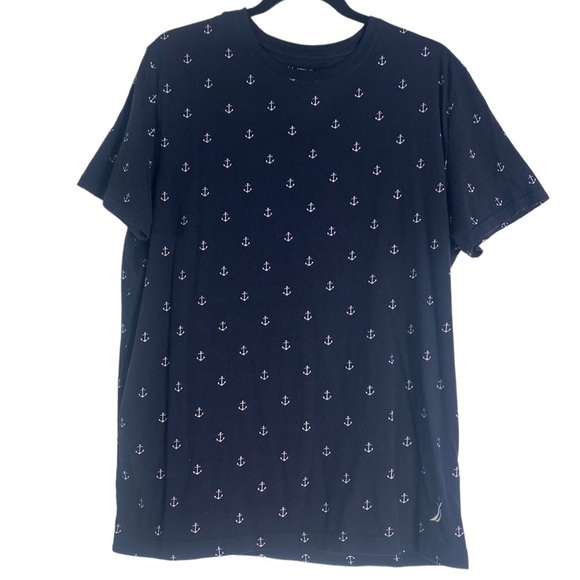 NAUTICA NAVY BLUE ANCHOR COTTON SHORT SLEEVE TOP SIZE LARGE - Picture 1 of 4